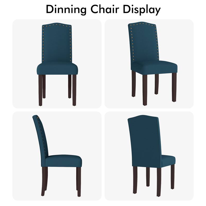 Fabric Upholstered Nailhead Trim Parson Dining Chairs Set of 2
