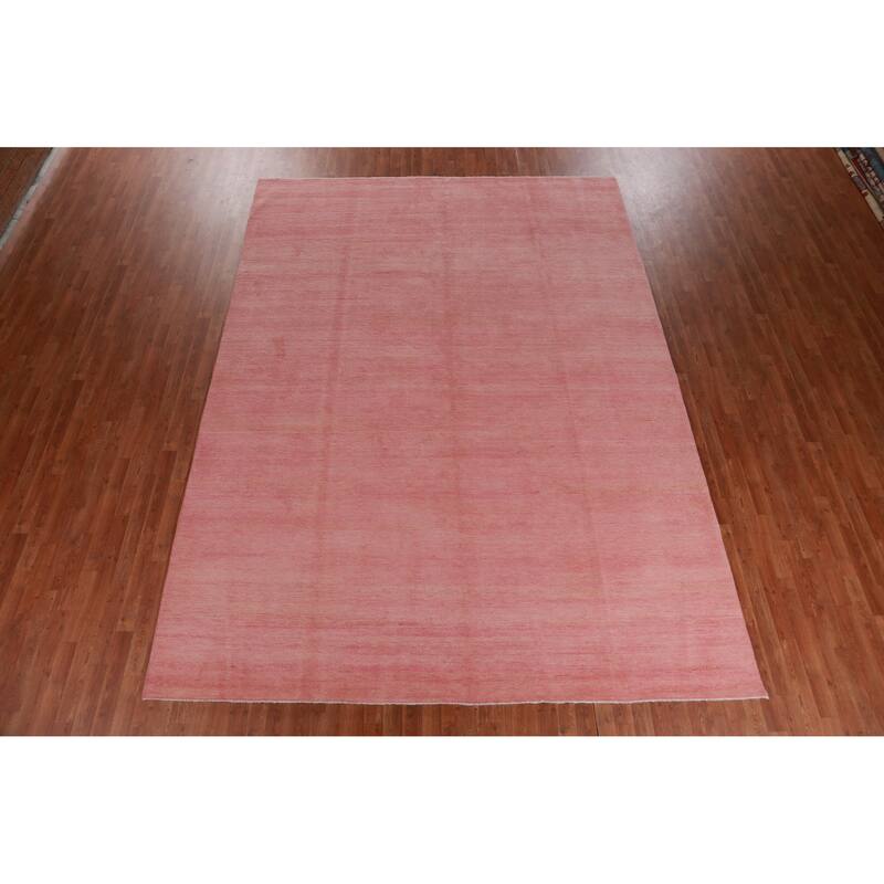 Hand Knotted Oriental 100% Wool Carpet Modern Solid Pink Gabbeh Area Rug - 12' 5'' X 9' 0''