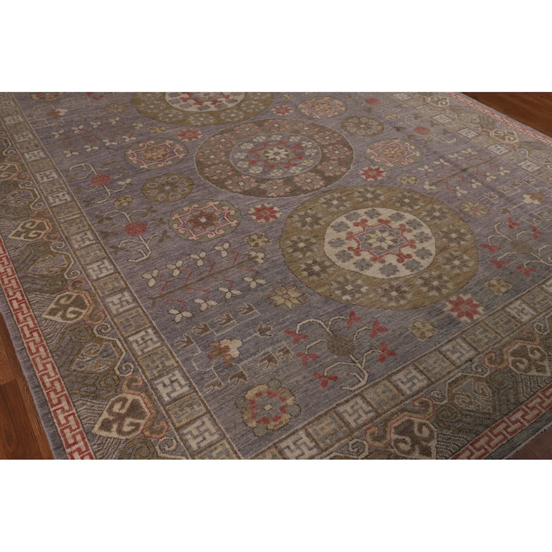 Vegetable Dye Gray Oushak Turkish Area Rug Handmade Floral Wool Carpet - 8'4"x 9'11"