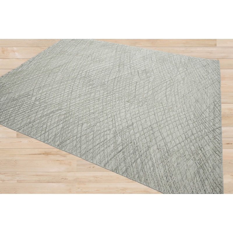 Hand Knotted Textured Gray Tibetan 100% Wool Modern Oriental Area Rug - 8' 1'' x 10'