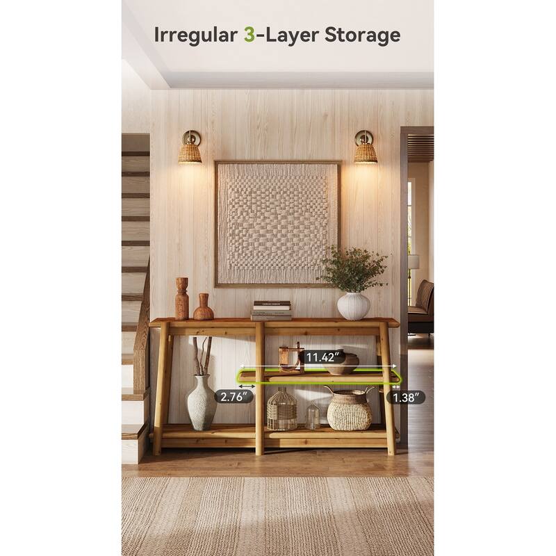 Narrow Solid Wood Console Table, 62.99-Inch Long Farmhouse Solid Wood Console Table - Brown