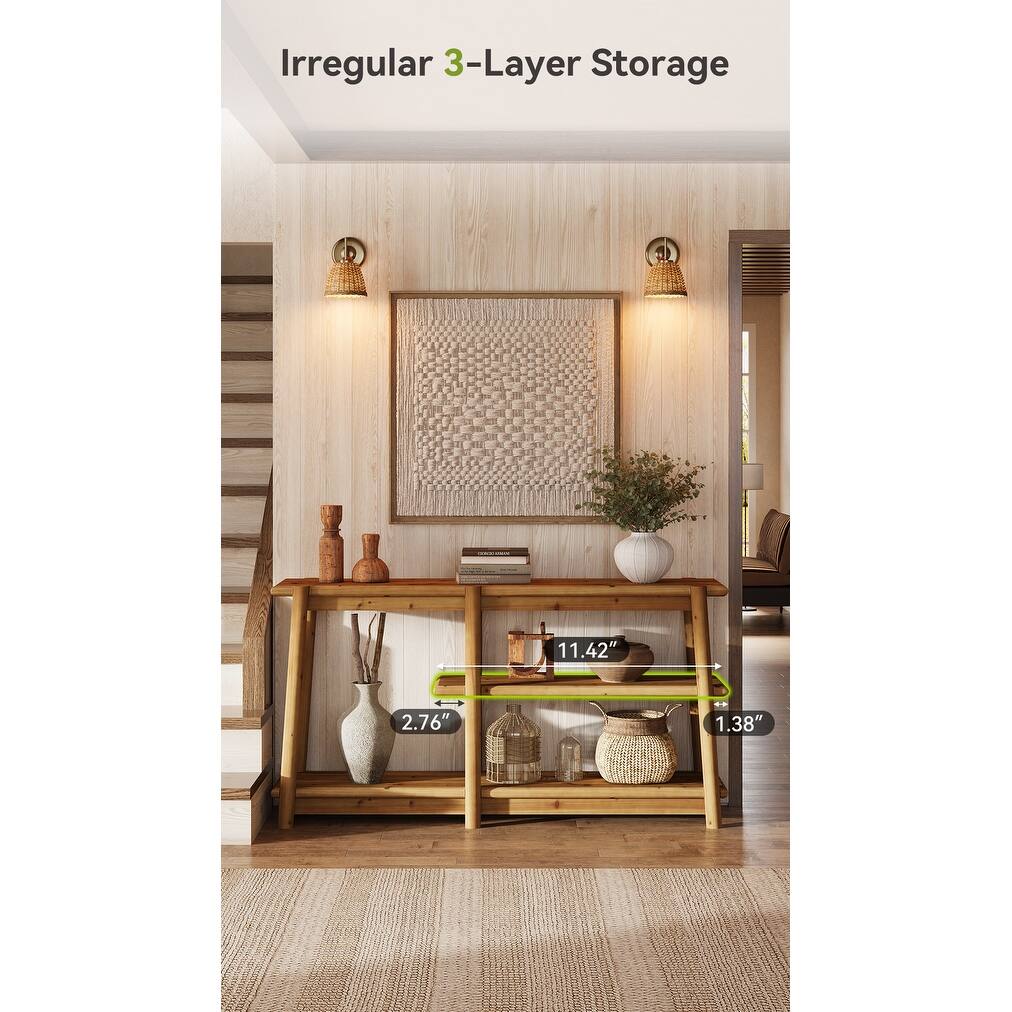 Narrow Solid Wood Console Table, 62.99-Inch Long Farmhouse Solid Wood Console Table