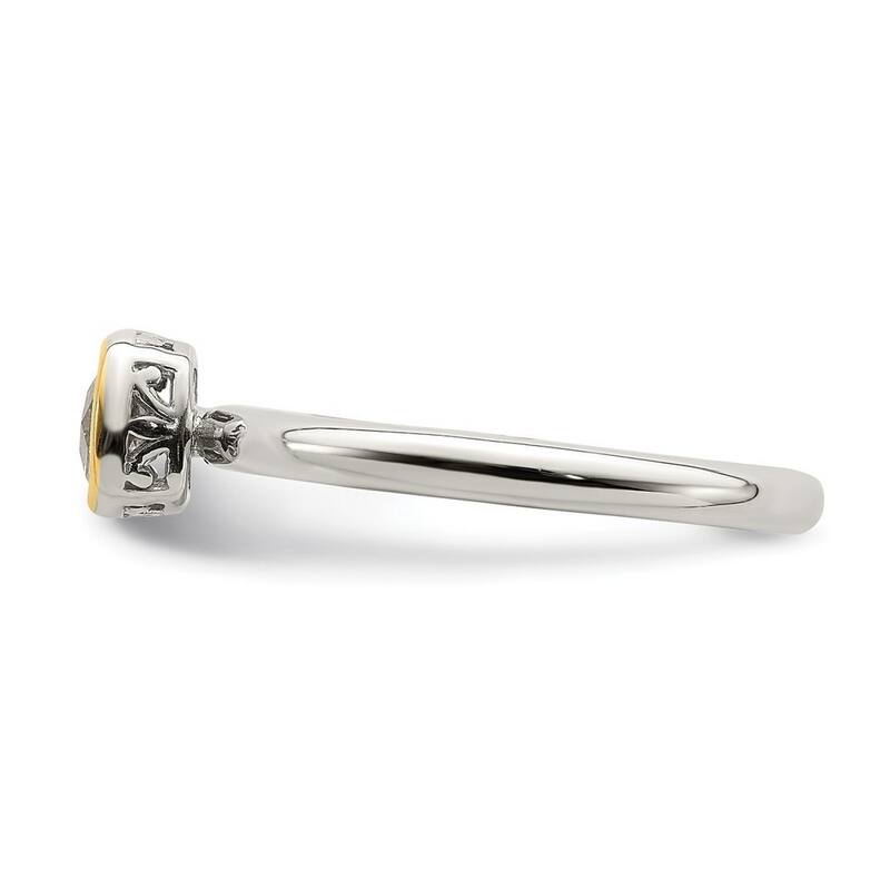 Curata 925 Sterling Silver With 14k Accent White Topaz Ring
