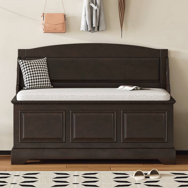 Retro Shoe Storage Bench with Safe Soft-Close Devices, Storage Chest with Hidden Storage and Cushion for Entryway, Hallway - Espresso