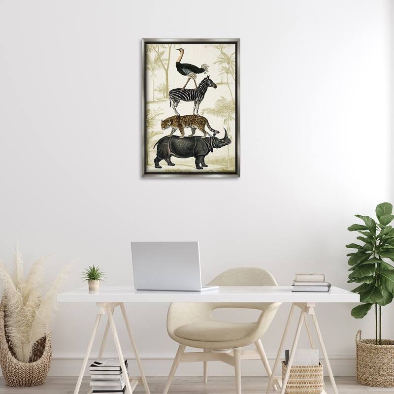 Stupell Tower of Safari Animals Framed Floater Canvas Wall Art Design By Victoria Barnes