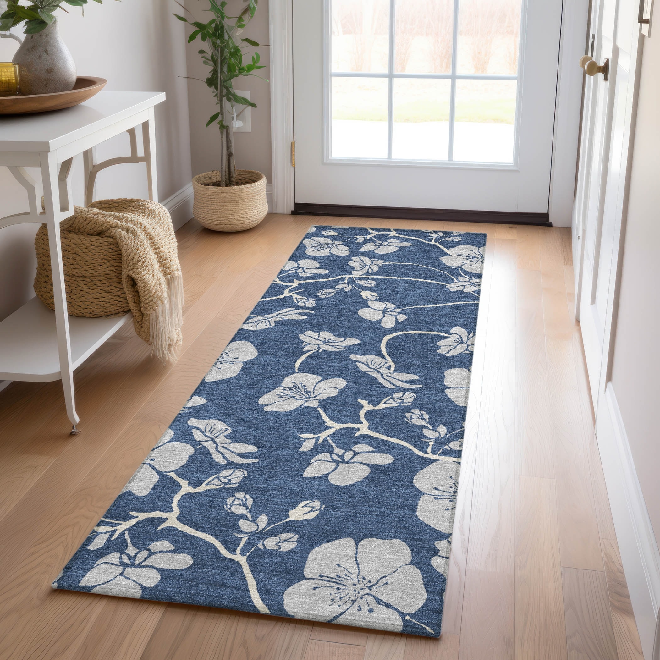Machine Washable Indoor/ Outdoor Floral Zen Chantille Rug