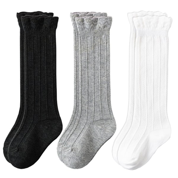 slide 2 of 6, CozyWay Toddler Knee High Socks, Solid Black White gray, 3 pair