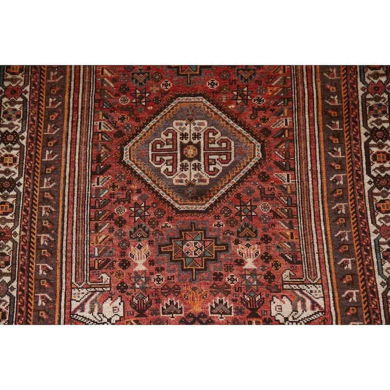 Tribal Pink Qashqai Persian Vintage Area Rug Handmade Wool Carpet - 5'4"x 8'6"
