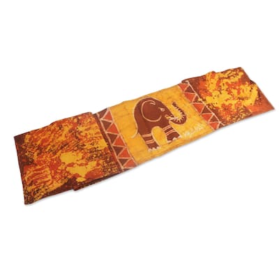 Novica Handmade Elephant Wrap Cotton Batik Table Runner