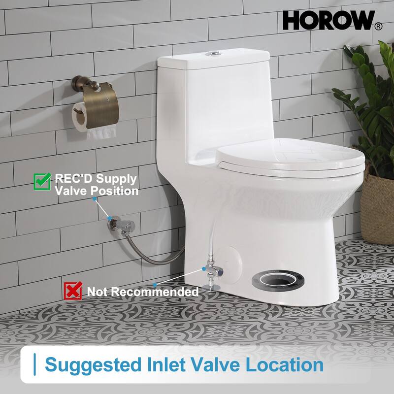 HOROW One-piece 0.8 GPF/1.28 GPF High Efficiency Dual Flush Elongated Toilet in. White Soft-Close Seat Included ADA Height