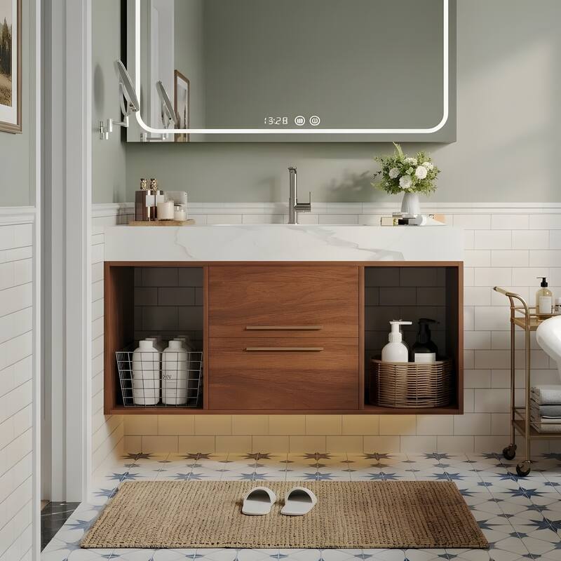 39.4" Ceramic Sink Bathroom Vanity, Floating Bathroom Vanity