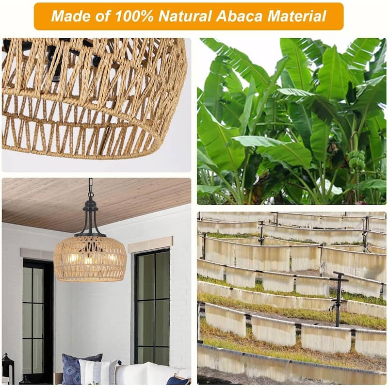 Boho Rattan Chandelier - 3-Light, Adjustable Height, E12 Socket