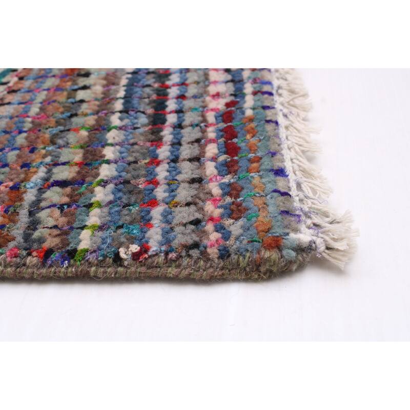 ECARPETGALLERY Hand-knotted Silk Shadow Dark Blue Wool Rug - 7'11 x 10'0