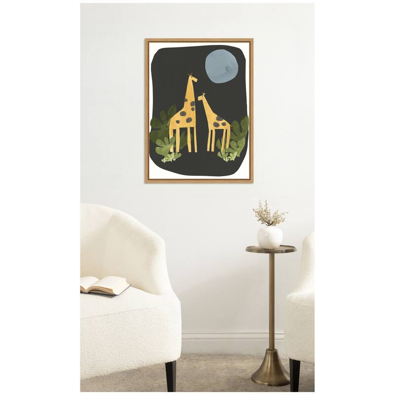 Kate and Laurel Giraffes Under The Moon by Alicia Abla Framed Canvas Wall Art Print