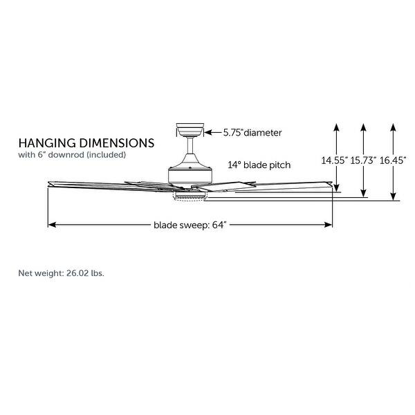 dimension image slide 1 of 2, Fanimation Levon Custom Indoor/Outdoor Smart Ceiling Fan DC Motor with Remote - Black