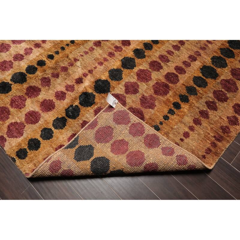 Hand Knotted Thick Pile Tan,Gold Oriental Area Rug Jute Modern Oriental