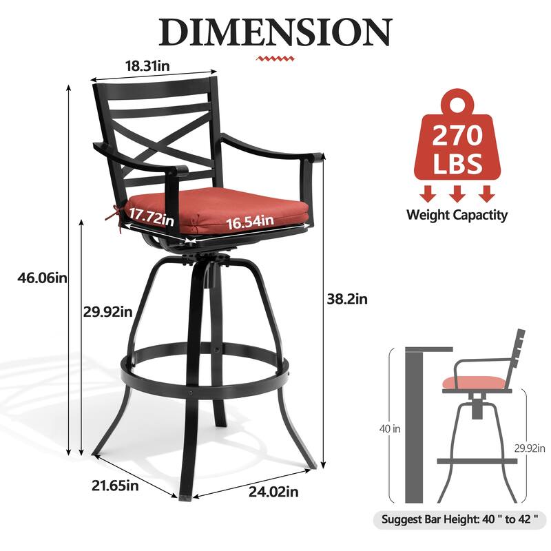 All-Weather Patio Outdoor Indoor Aluminum Swivel Bar Stools with Sunbrella Cushion