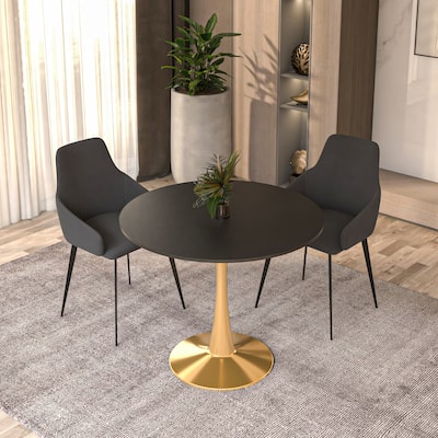 Bristol 31" Modern Round MDF Wood Tabletop Dining Table for 4 with Gold Steel Base for Kitchen & Dining Room