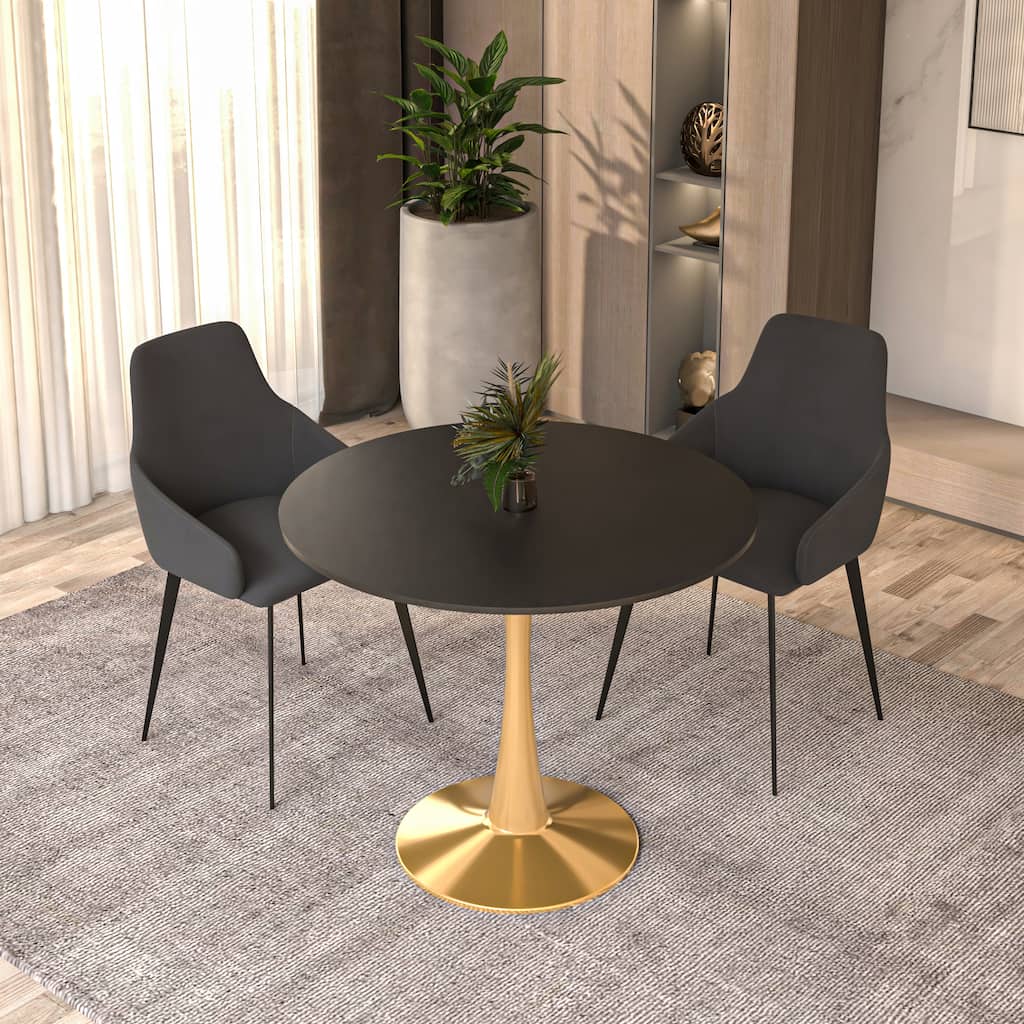 Bristol 31" Modern Round MDF Wood Tabletop Dining Table for 4 with Gold Steel Base for Kitchen & Dining Room