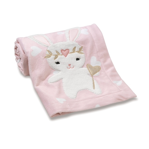 Lambs & Ivy Confetti Pink Bunny with Hearts Luxury Coral Fleece Baby Blanket. Opens flyout.