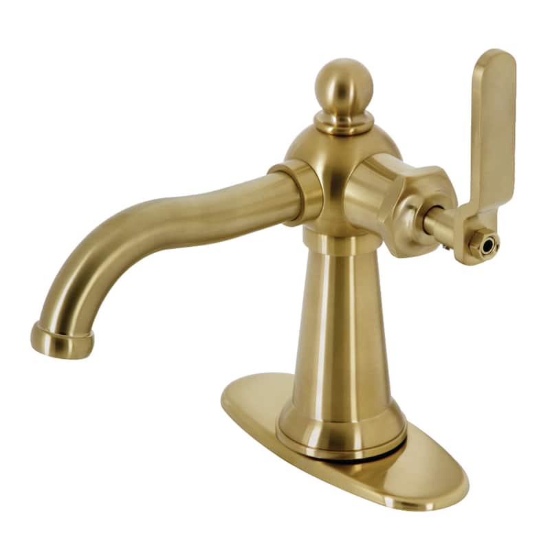 Kingston Brass Knight Single-Handle 1-Hole Deck Mount Bathroom Faucet with Push Pop-Up and Deck Plate - Brushed Brass