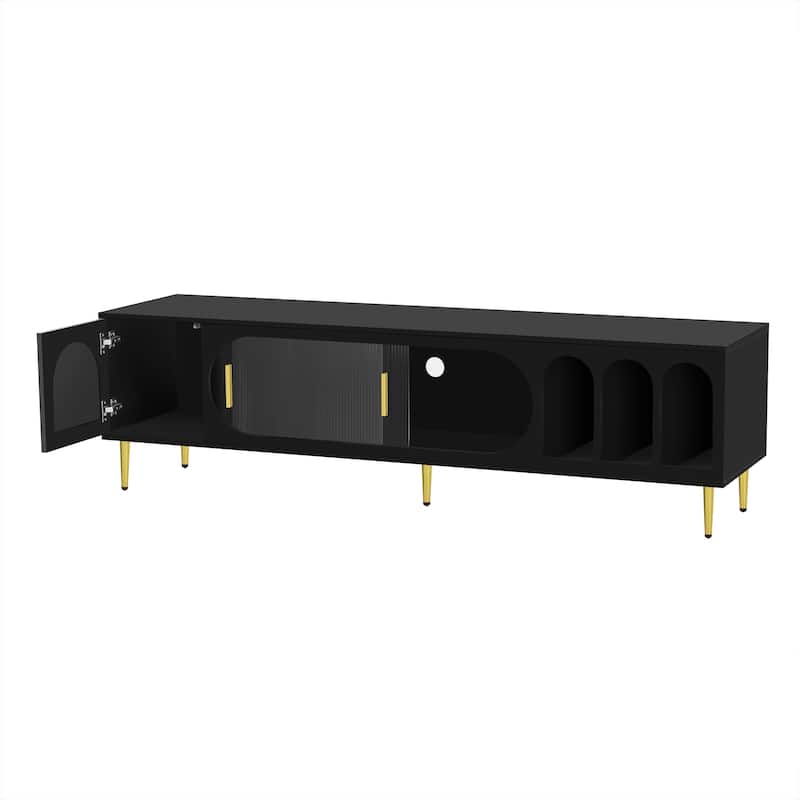 Stylish TV Console for 70" TV, 3 Shelves, 2 Cabinets, Sliding Acrylic Doors, Modern Living Room Furniture