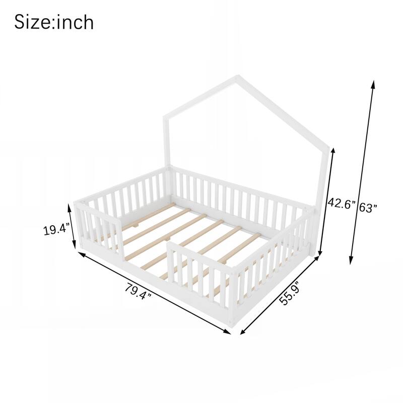 Full Floor Bed with High Rails