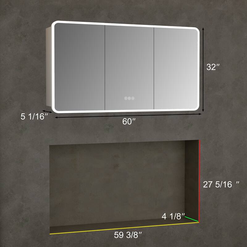 Artemis Aluminum Recessed/Surface Mount Bathroom Medicine Cabinet with Mirror and Lights, Dimmable, Anti-Fog, Adjustable Shelf