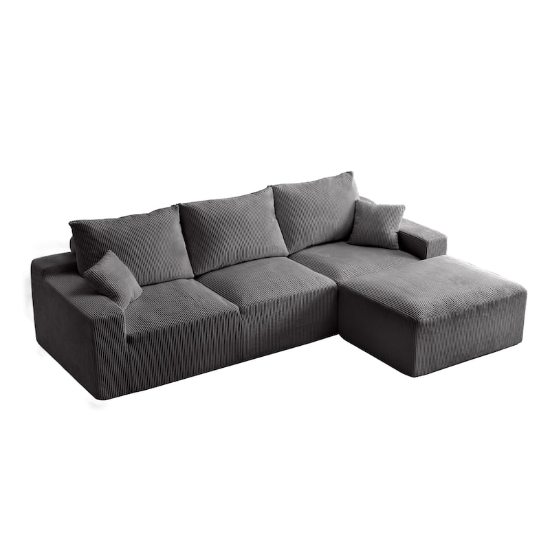 110" L-Shaped Modular Sectional Sofa 3-Seater Corduroy Couch with one Ottoman and 2 Pillows