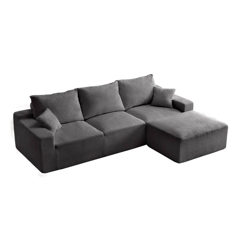 110" L-Shaped Sectional Sofa, Full-Compression 3-Seater Cloud Couch with Chaise, No Assembly, Grey Corduroy