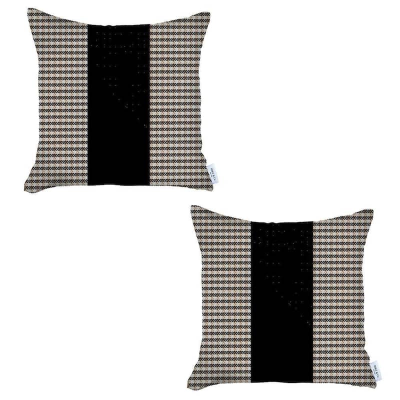 HomeRoots Set Of Two 18" X 18" Brown And Black Houndstooth Zippered Handmade Polyester Throw Pillow
