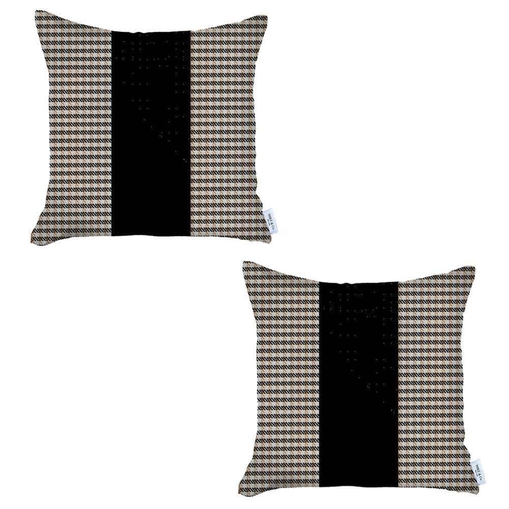 HomeRoots Set Of Two 18" X 18" Brown And Black Houndstooth Zippered Handmade Polyester Throw Pillow
