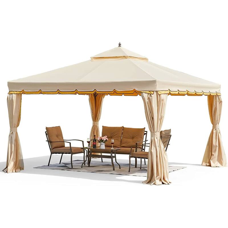 EROMMY Outdoor Canopy Gazebo Double Roof Patio Gazebo with Soft Top, includes Curtains