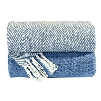Luxurious Chevron 100% Cotton All Season Soft Throw Blanket 50''x60'' Set of 2