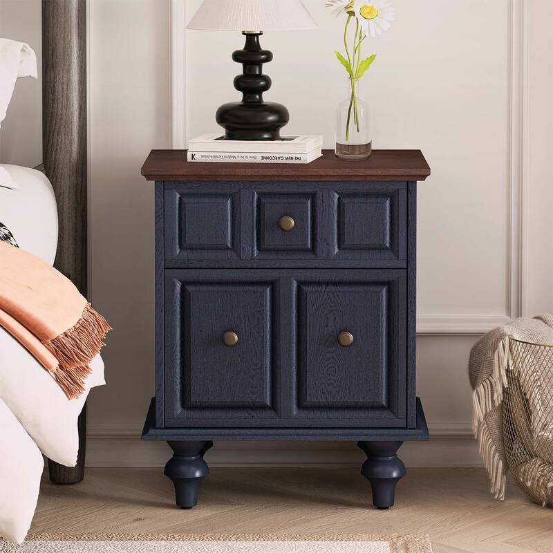 Vintage Nightstand with 2 Drawers and Roman Column Legs