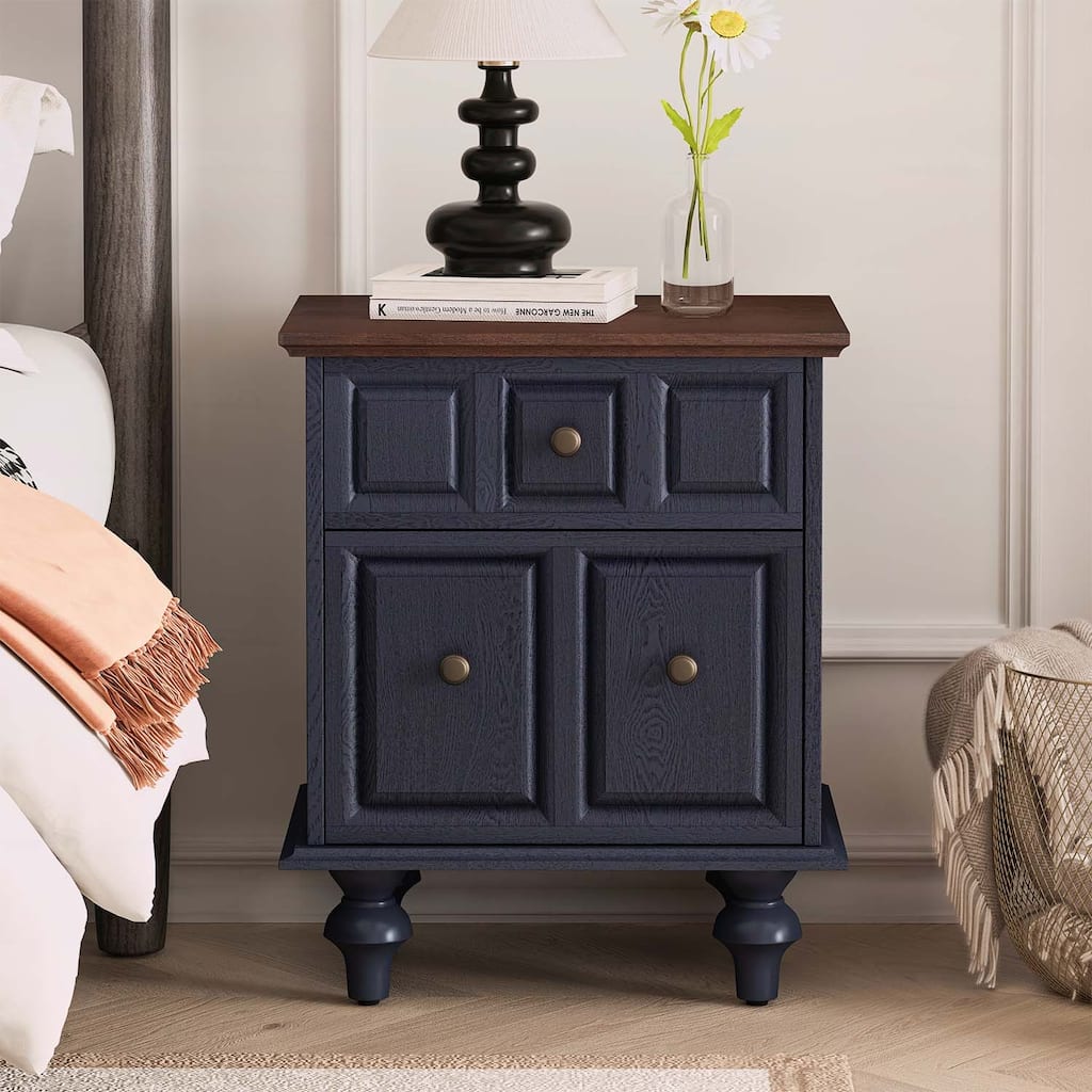 Vintage Nightstand with 2 Drawers and Roman Column Legs