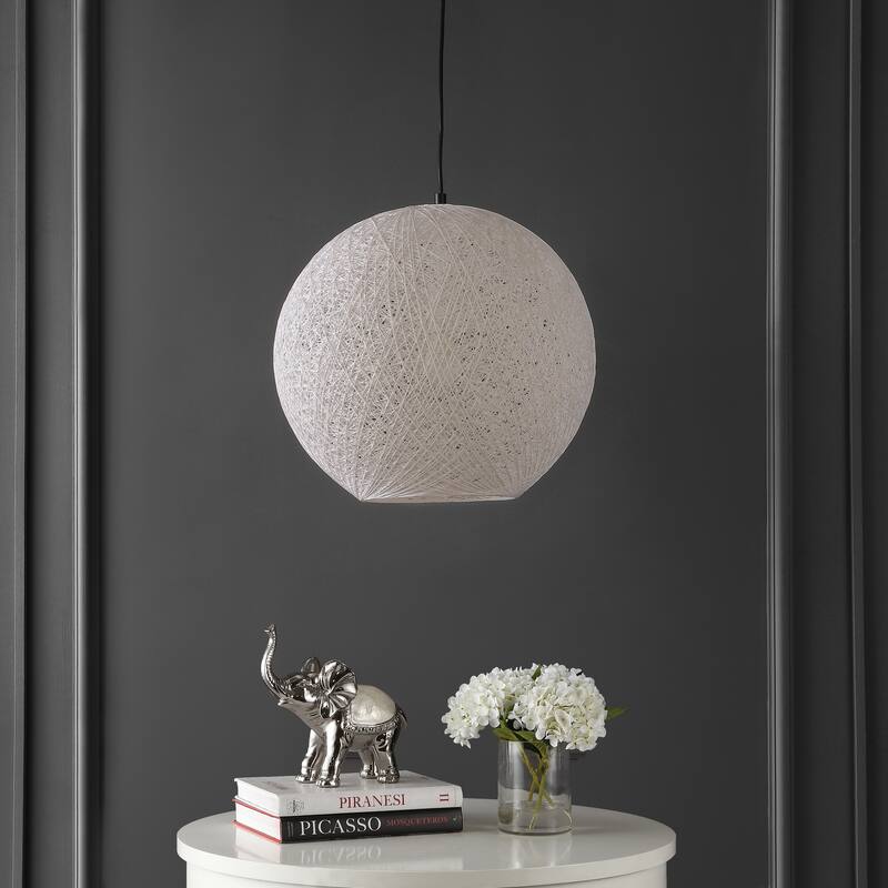 Louisa 1-Light Bohemian Minimalist Iron/Rope Woven Globe LED Pendant, White/Black by JONATHAN Y