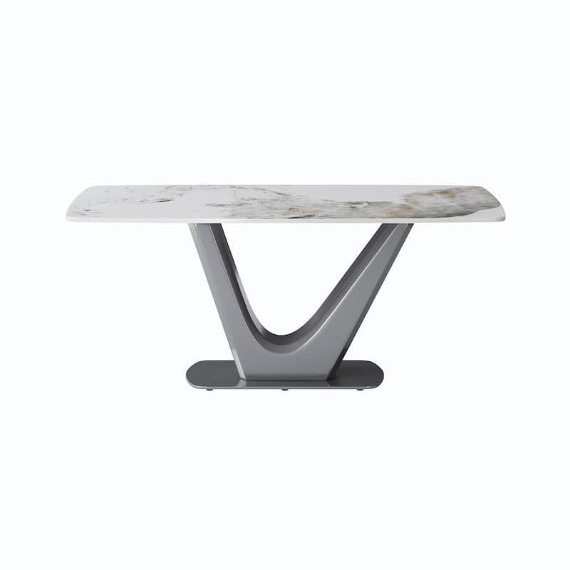Minimalist Marble Dining Table Slate Kitchen Table with V Shape Pedestal