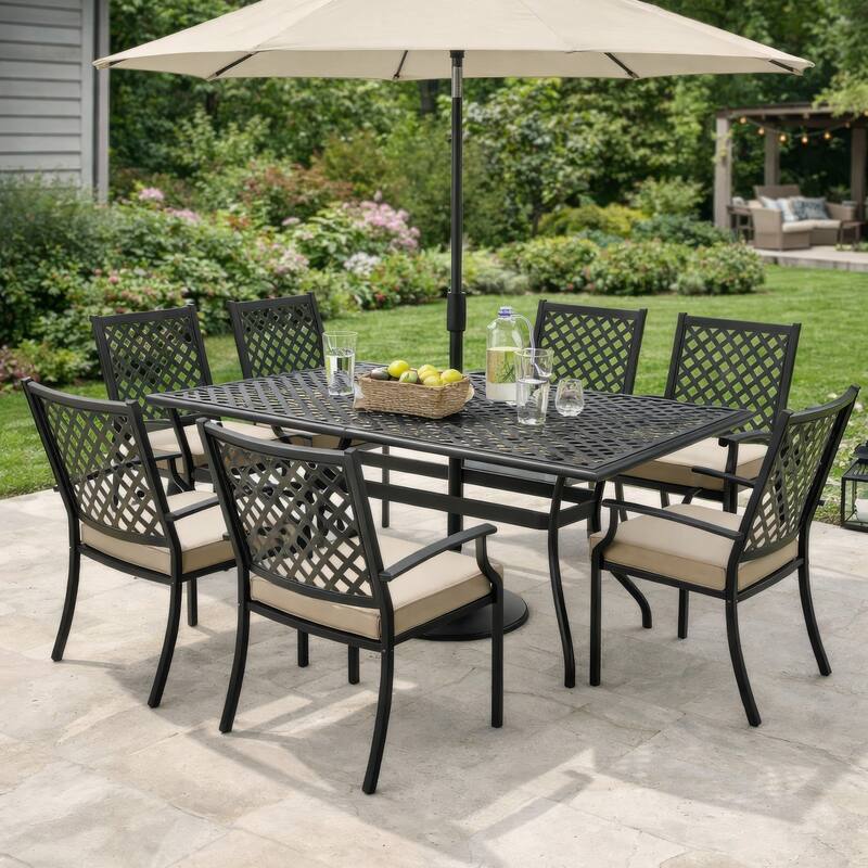 Cay Outdoor Dining Table, 67 Inch Rectangular, Lattice Black Aluminium