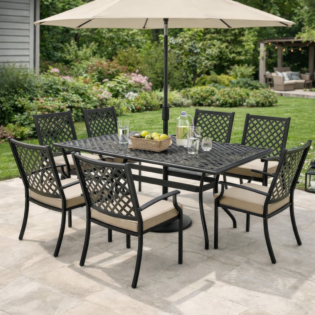 Cay Outdoor Dining Table, 67 Inch Rectangular, Lattice Black Aluminium