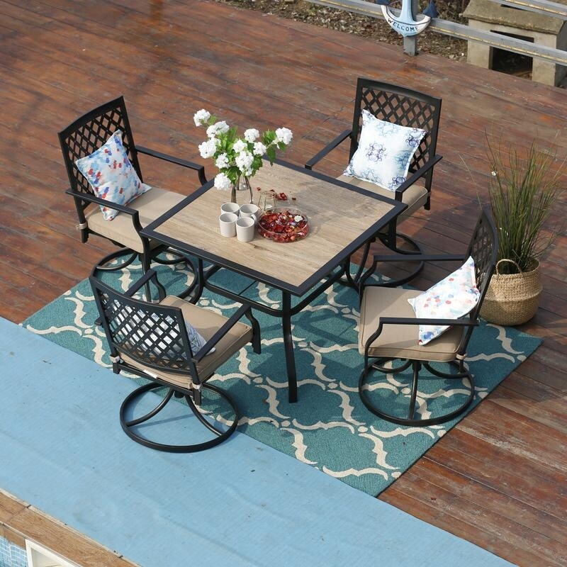 Shop Phi Villa 5 Piece Outdoor Patio Bistro Swivel Chairs And Wood Like Square Dining Table Furniture Set Overstock 30946027