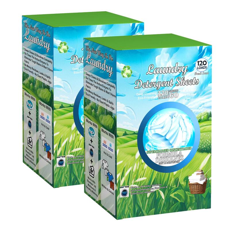 Laundry Detergent Sheets Eco Hypoallergenic & Enzyme Washer Sheets Powerful Stain Removal - 2pc