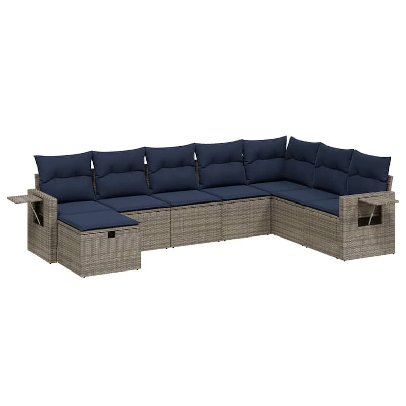 vidaXL Patio Sofa Set with Cushions Outdoor Conversation Furniture Poly Rattan - 24.4" x 24.4" x 27.2"