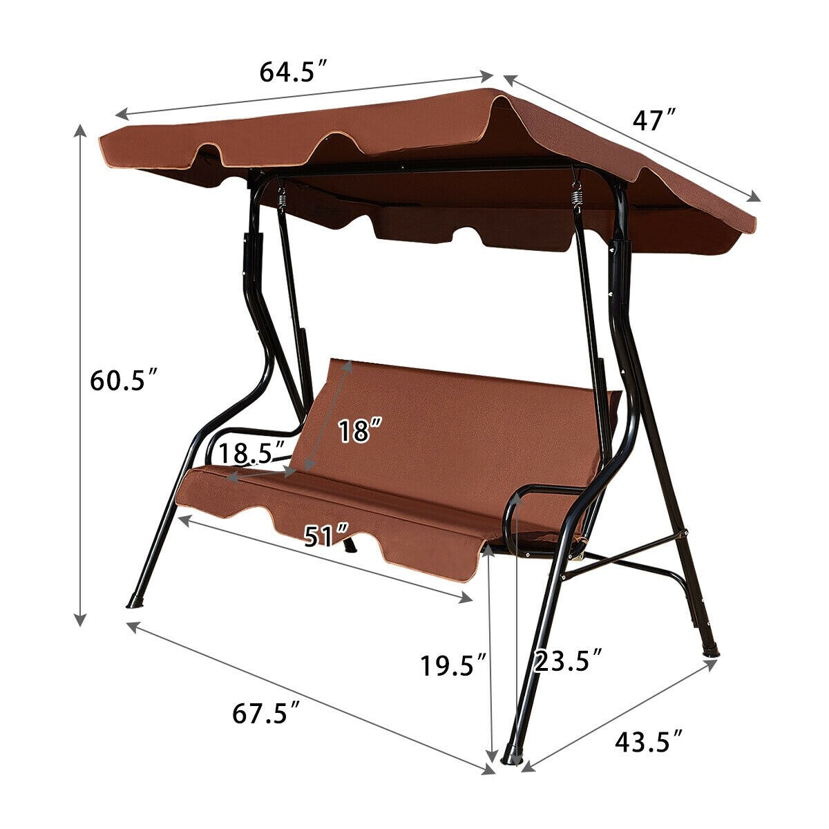 Costway Seats Patio Canopy Swing Glider Hammock Cushioned Steel