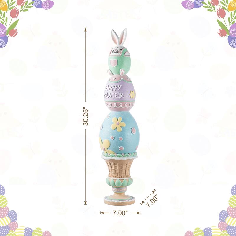 Glitzhome 30.5"H Easter Resin Macaron Stacked Egg & Bunny Porch Decor