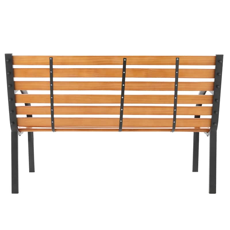 48" Hardwood Slotted Steel Cast Iron Frame Outdoor Patio Garden Bench Park Seat