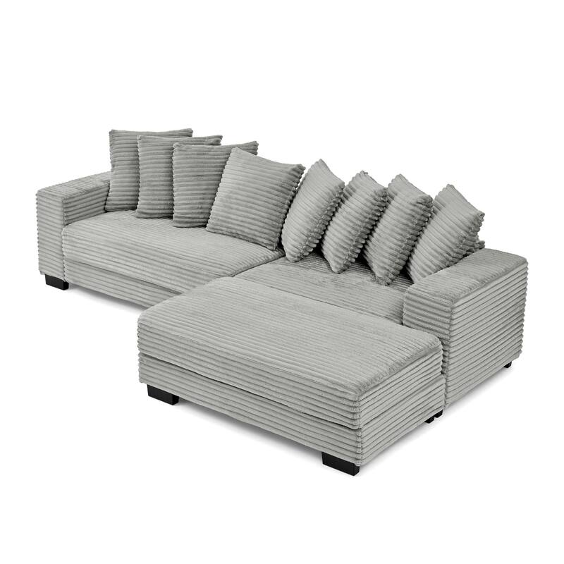 Roomfitters Corduroy Tufted Upholstered Sleeper Sectional Sofa, L-Shape Modular Convertible Sofa with Adjustable Footrests