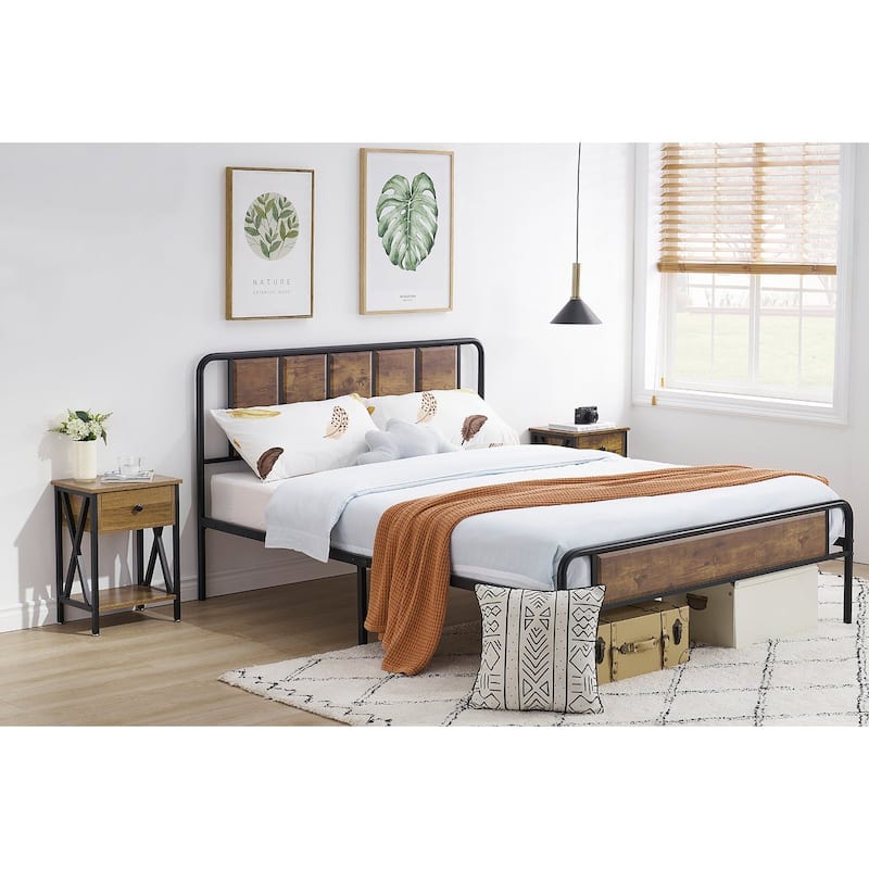 Modern 1-Drawert Nightstands X-Design with Storage Shelf, Set of 2 Nightstands