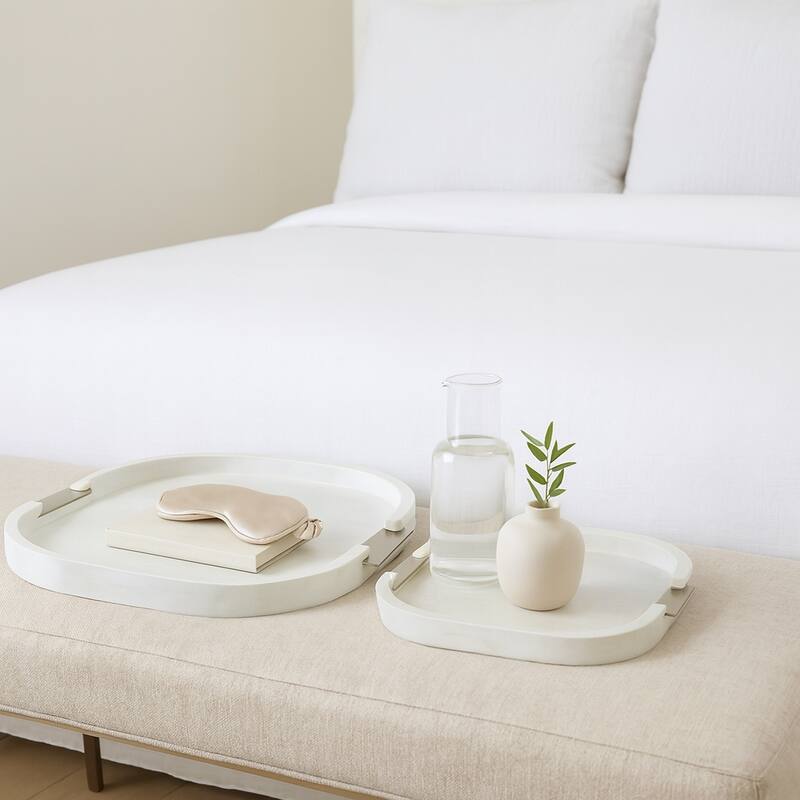 Decorative Square Wood Accent Tray - Set of 2 - 18", 14", White - 18.0"