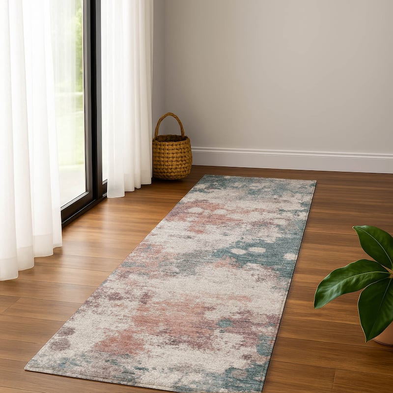 Premium Washable Super Soft Modern Splatter Mayfield Rug - Coral - 2'3" x 7'6"